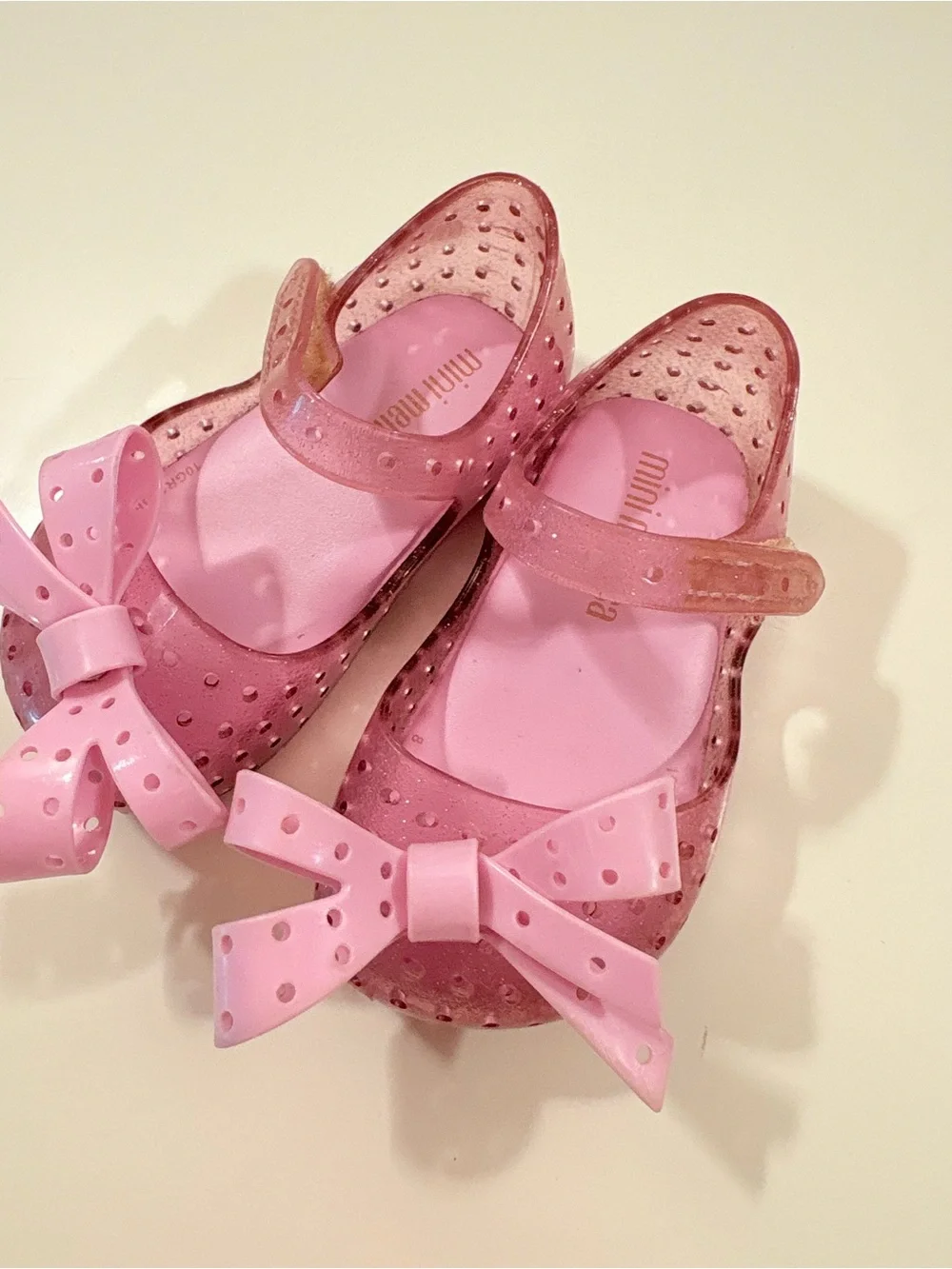 Mini Melissa Pink Glitter Jelly Sandals with Bow